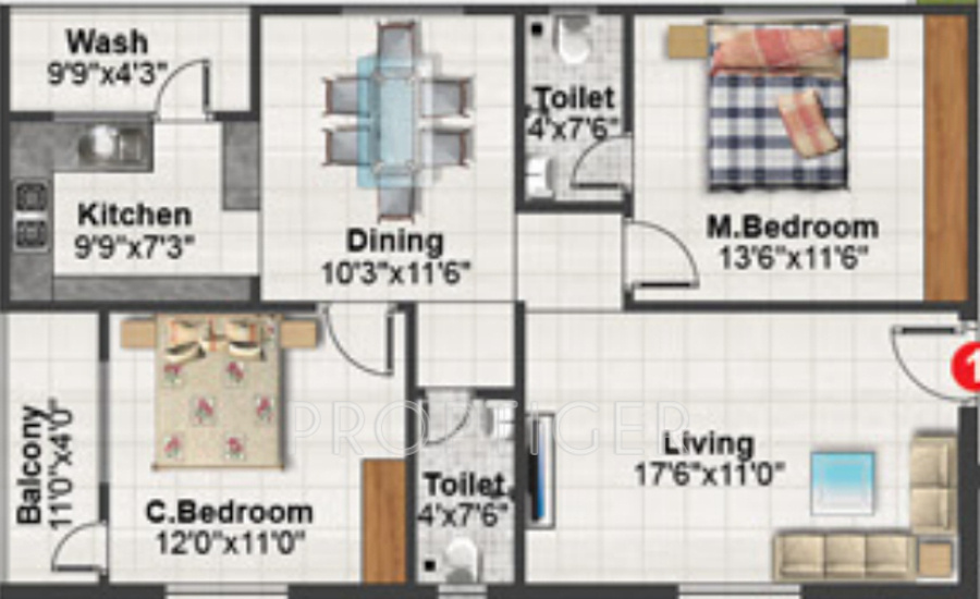 KPC Praneetham (2BHK+2T (1,180 sq ft) 1180 sq ft)