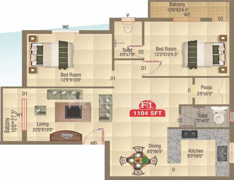 Amudha Castia (2BHK+2T (1,104 sq ft)   Pooja Room 1104 sq ft)