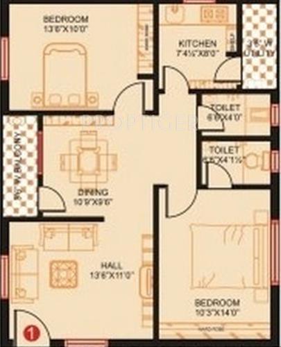 Sai Sai Teja Residency (2BHK+2T (1,060 sq ft) 1060 sq ft)