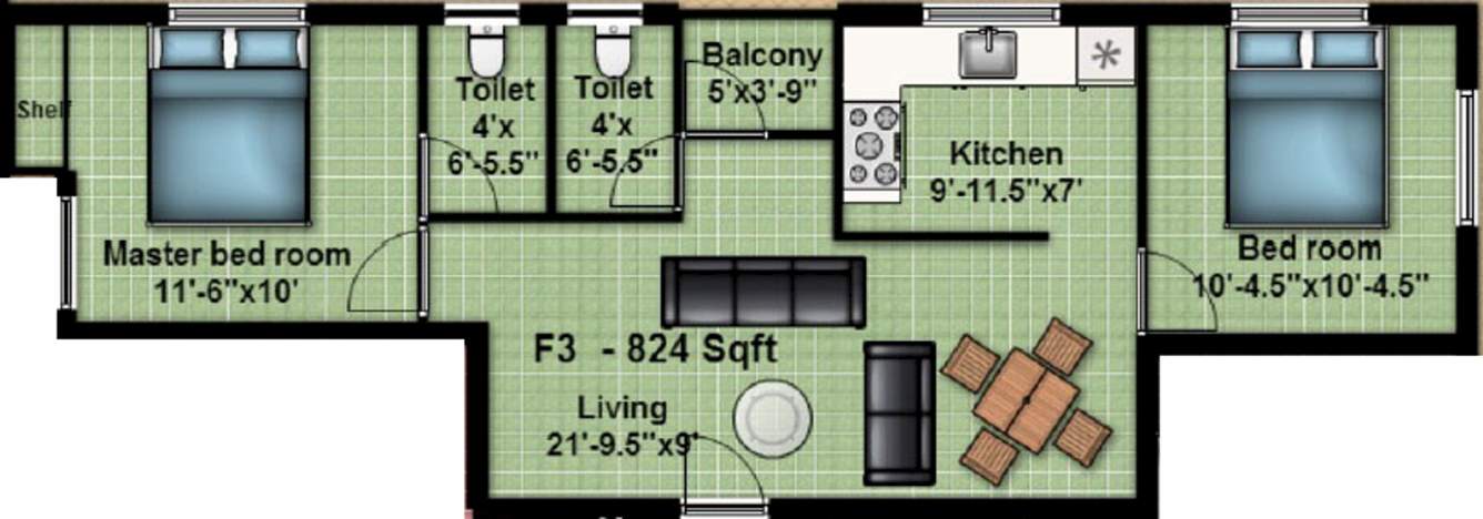 Anu Sri Vishaka Flats (2BHK+2T (726 sq ft) 726 sq ft)