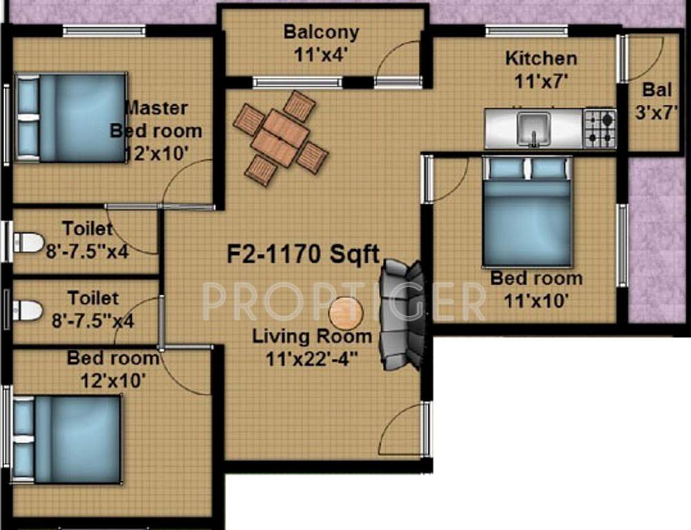 Anu Sri Vishaka Flats (3BHK+2T (1,122 sq ft) 1122 sq ft)