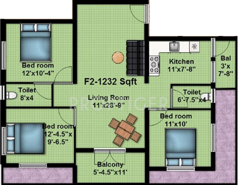 Anu Sri Vishaka Flats (3BHK+2T (1,146 sq ft) 1146 sq ft)