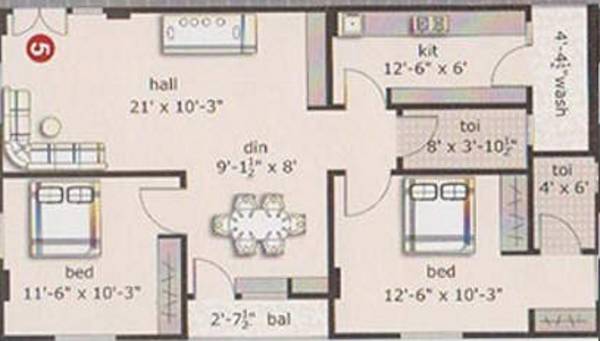 Lahari Satish Paradise (2BHK+2T (1,060 sq ft) 1060 sq ft)