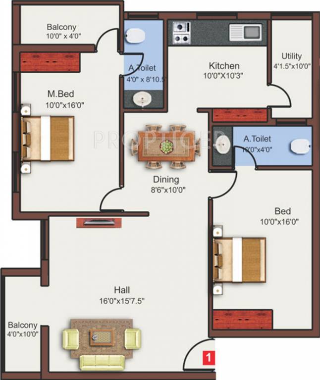 Sri Hillcrest (2BHK+2T (1,305 sq ft) 1305 sq ft)