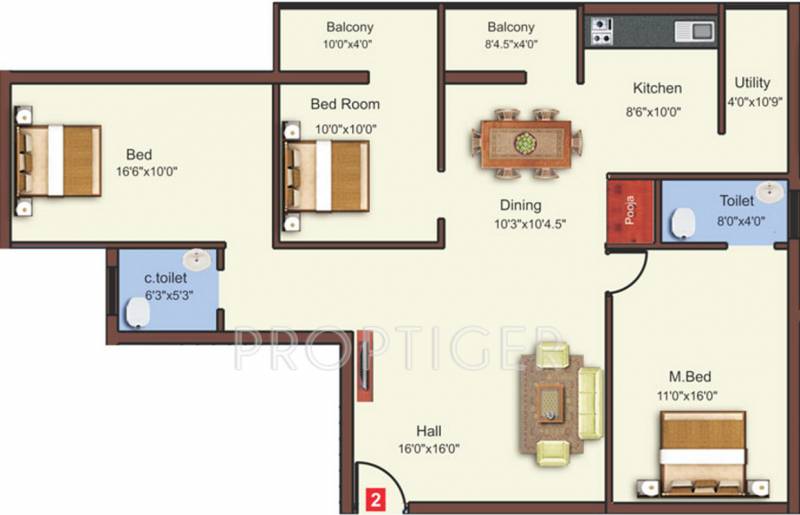 Sri Hillcrest (3BHK+2T (1,516 sq ft) 1516 sq ft)