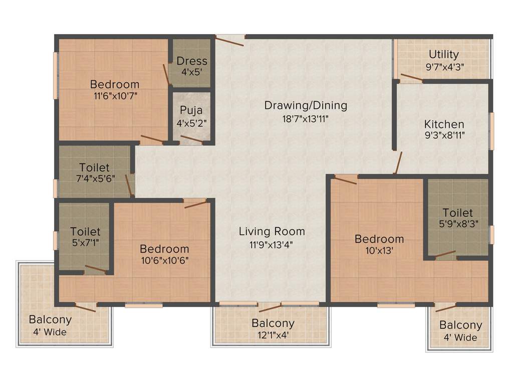 Kolla Luxor Heights (3BHK+3T (1,830 sq ft) Pooja Room 1830 sq ft)