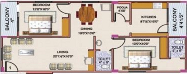 NR Serenity (2BHK+2T (1,190 sq ft)   Pooja Room 1190 sq ft)