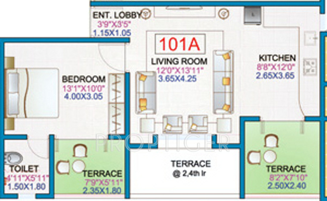 Ravetkar Tulips Floor Plan (1BHK+1T)