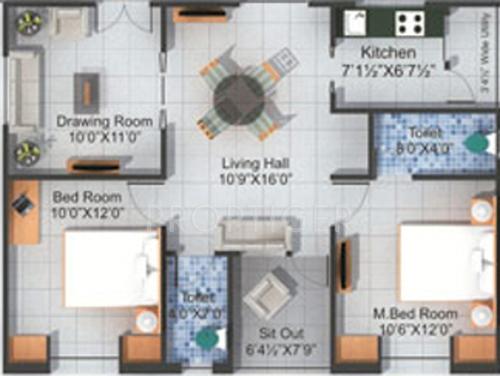 Srisairam Vasundhara Residency (2BHK+2T (1,015 sq ft) 1015 sq ft)