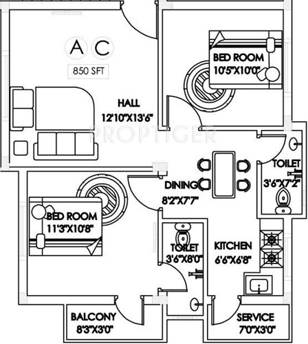 Le Chandan (2BHK+2T (850 sq ft) 850 sq ft)