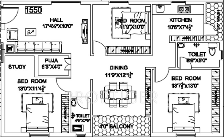 Aditya Prakruthi Nilayam (3BHK+2T (1,550 sq ft)   Pooja Room 1550 sq ft)