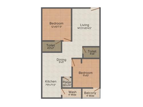 Venkat Residency (2BHK+2T (990 sq ft)   Pooja Room 990 sq ft)