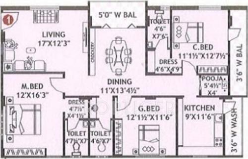 Vivekananda Heights (3BHK+3T (1,832 sq ft)   Pooja Room 1832 sq ft)