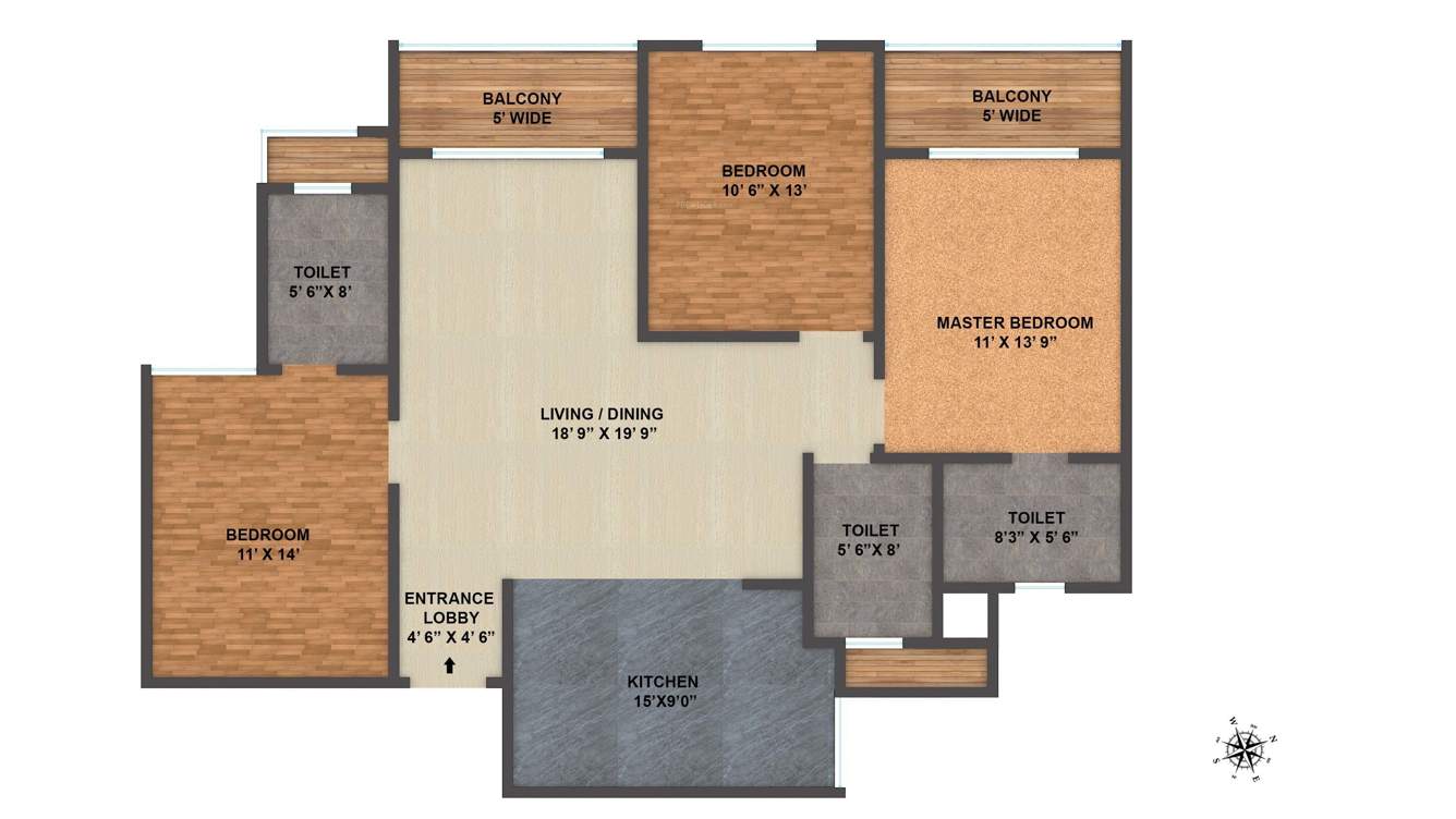 Brigade Northridge (3BHK+3T (1,610 sq ft) 1610 sq ft)