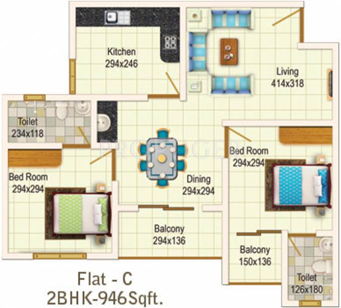 Rainbow Apartments (2BHK+2T (946 sq ft) 946 sq ft)