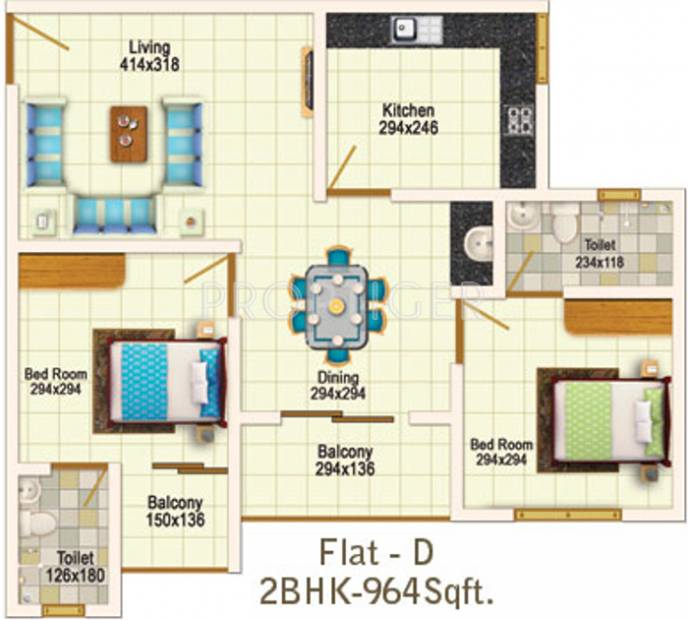 Rainbow Apartments (2BHK+2T (964 sq ft) 964 sq ft)
