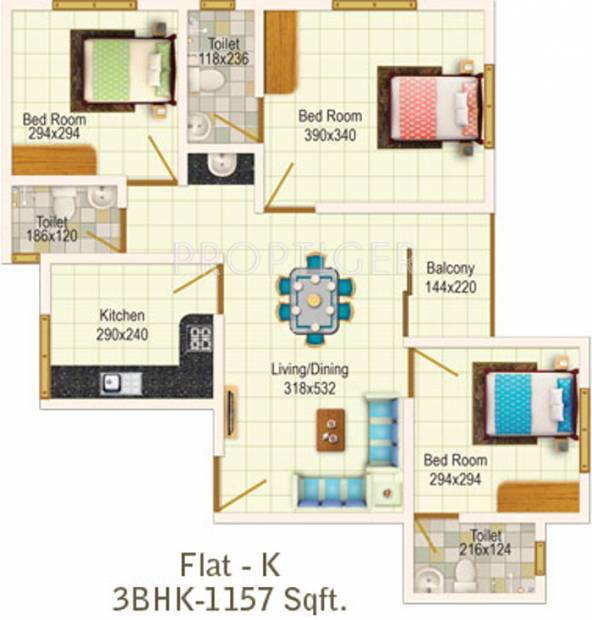 Rainbow Apartments (3BHK+3T (1,157 sq ft) 1157 sq ft)