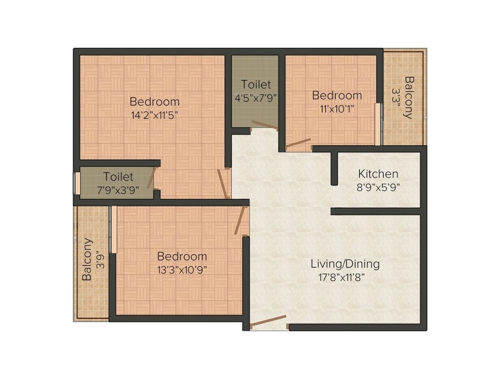 Ames Jessore (3BHK+2T (1,600 sq ft) 1600 sq ft)