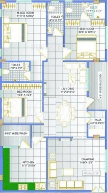 Sri Wooden Sapphire (3BHK+3T (1,660 sq ft)   Pooja Room 1660 sq ft)