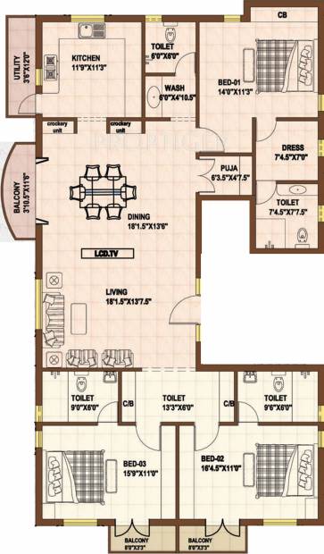 Rajarathnam Halfrida (3BHK+5T (2,811 sq ft)   Pooja Room 2811 sq ft)