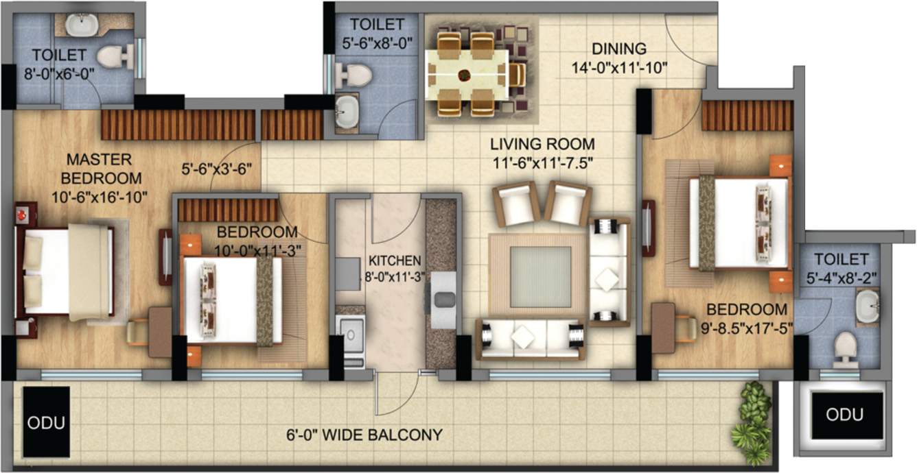 DLF The Skycourt (3BHK+3T (1,867 sq ft) 1867 sq ft)