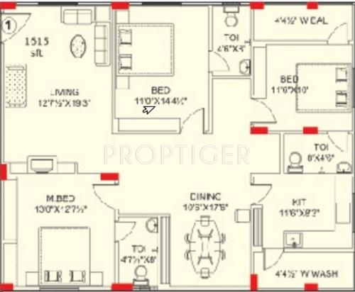  Pragathi And Tulasi (3BHK+3T (1,615 sq ft) 1615 sq ft)