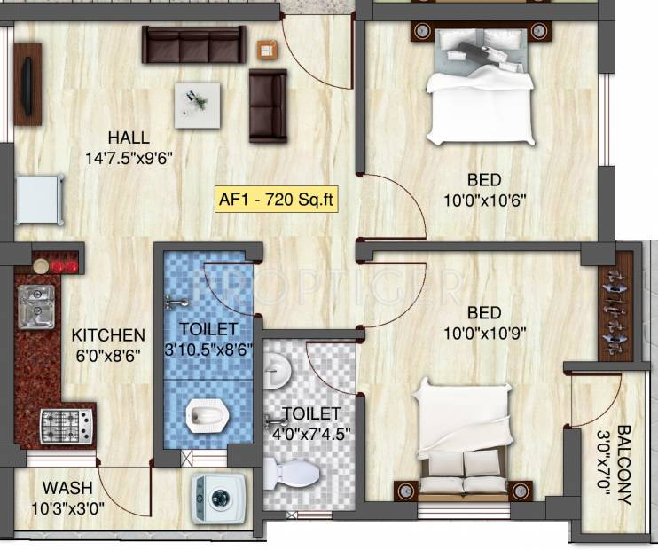 720 sq ft 2 BHK Floor Plan Image Repute Homes Owe 