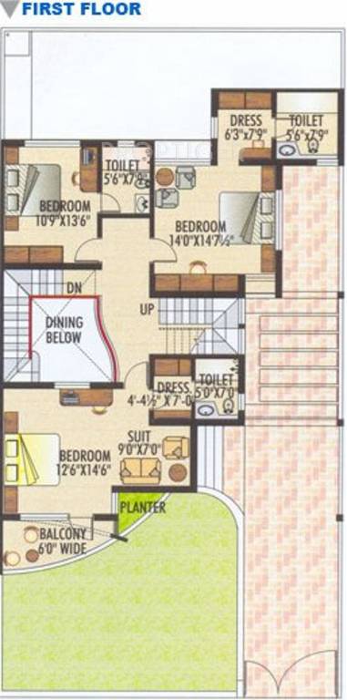 First Floor Plan (4BHK+5T) Karni Banshi Roop Rajat Township Phase II First Floor Plan (4BHK+5T)