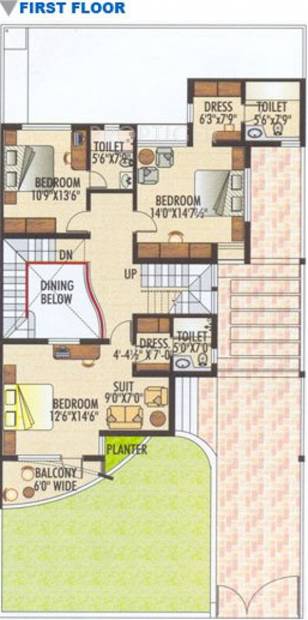 Karni Banshi Roop Rajat Township Phase II First Floor Plan (4BHK+5T)