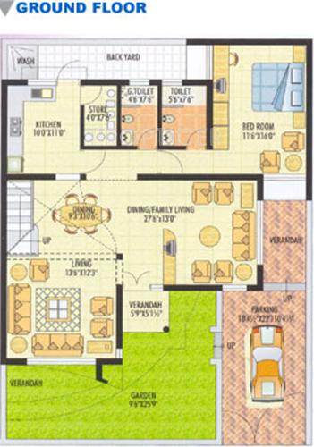 Ground Floor Plan (2BHK+3T) Karni Banshi Roop Rajat Township Phase III Ground Floor Plan (2BHK+3T)