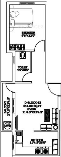 CC Auroville (1BHK+1T (611 sq ft) 611 sq ft)