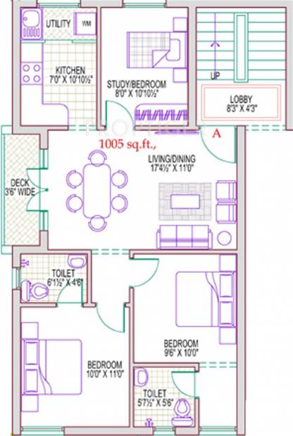 Lakshmi Choolaimedau (2BHK+2T (1,005 sq ft)   Study Room 1005 sq ft)