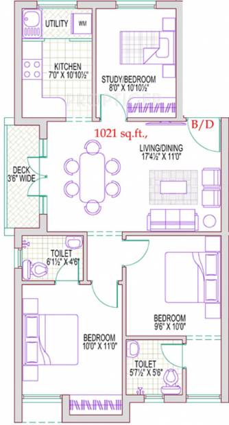 Lakshmi Choolaimedau (2BHK+2T (1,021 sq ft)   Study Room 1021 sq ft)