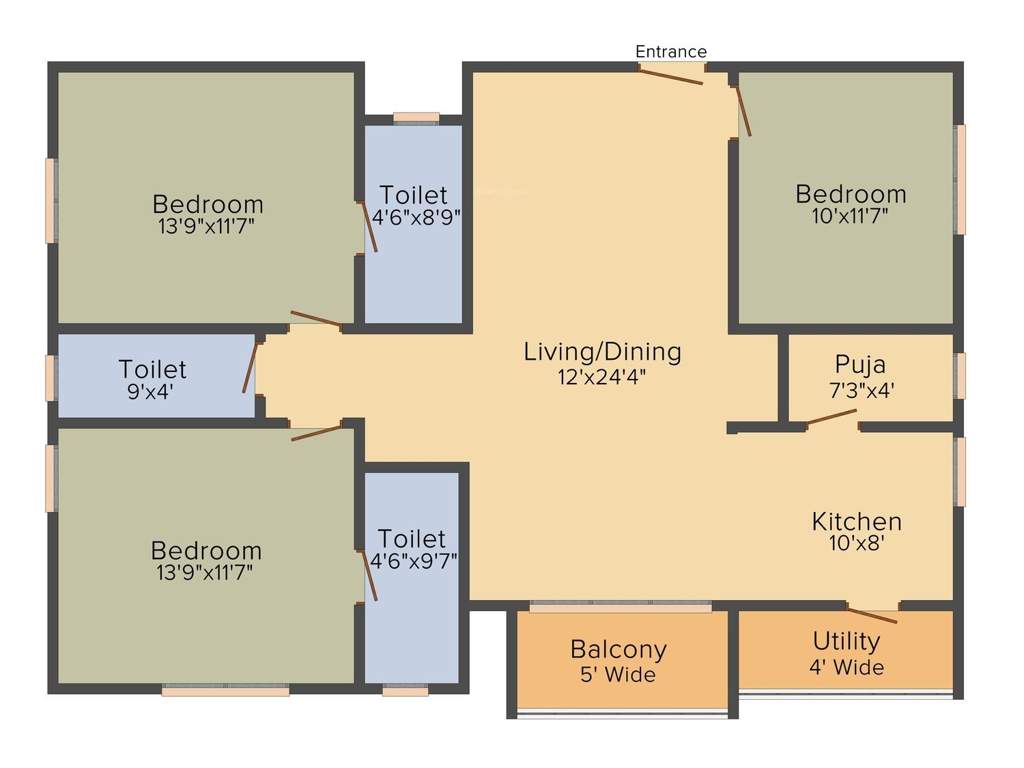 Anuhar Meda Heights (3BHK+3T (1,600 sq ft) 1600 sq ft)