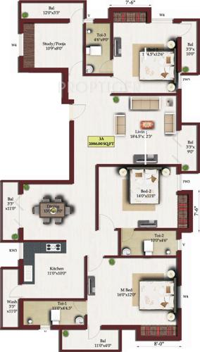India The Grete Gardens (3BHK+3T (2,086 sq ft)   Study Room 2086 sq ft)