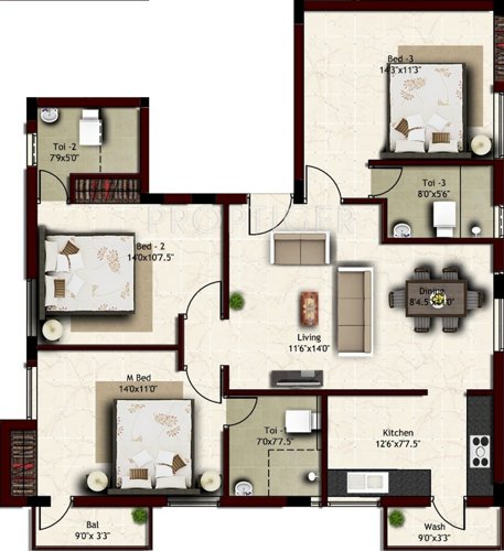 India The Lenice Lounge (3BHK+3T (1,373 sq ft) 1373 sq ft)