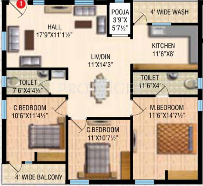 RV Wisteria (3BHK+2T (1,450 sq ft) + Pooja Room 1450 sq ft)