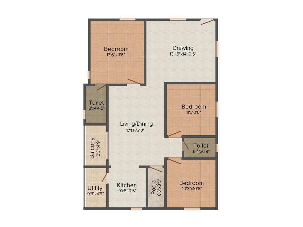 RV Wisteria (3BHK+2T (1,500 sq ft) + Pooja Room 1500 sq ft)