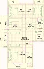 Floor Plan (3BHK+3T) India The Violane Vase Floor Plan (3BHK+3T)