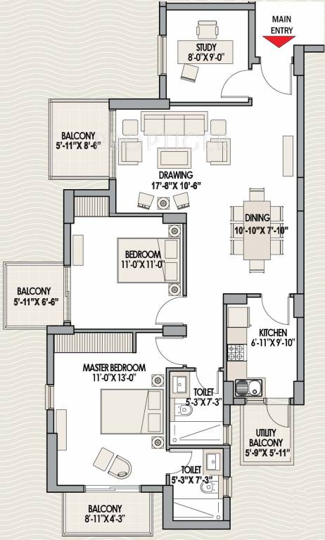 Eldeco Accolade (2BHK+2T (1,457 sq ft) + Study Room 1457 sq ft)