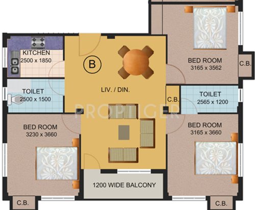 Roytech Signature (3BHK+3T (1,400 sq ft) 1400 sq ft)