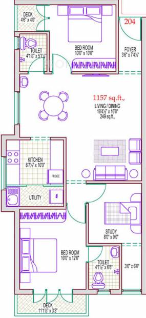 Lakshmi Keelkattalai A And B (2BHK+2T (1,157 sq ft)   Study Room 1157 sq ft)