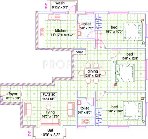 India The Meru Marvel (3BHK+2T (1,454 sq ft) 1454 sq ft)
