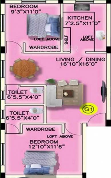 Sri Fortuna (2BHK+2T (827 sq ft) 827 sq ft)