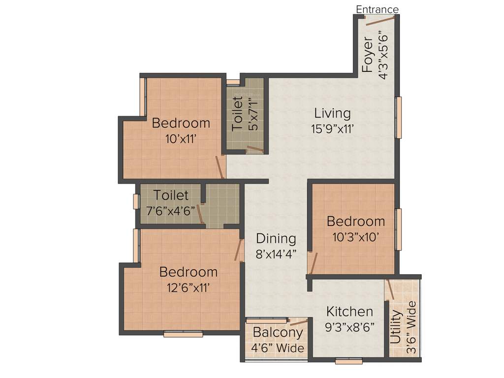 Zam Glance (3BHK+2T (1,304 sq ft) 1304 sq ft)