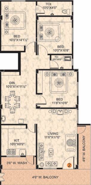 SumaShaila Anish Residency (3BHK+2T (1,480 sq ft) 1480 sq ft)