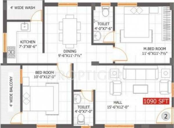Chinmie Flying Bird (2BHK+2T (1,090 sq ft) 1090 sq ft)