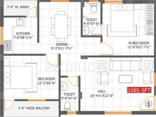 Chinmie Flying Bird (2BHK+2T (1,085 sq ft) 1085 sq ft)