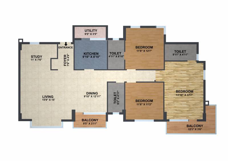 Mahindra Aqualily (3BHK+3T (1,971 sq ft)   Study Room 1971 sq ft)