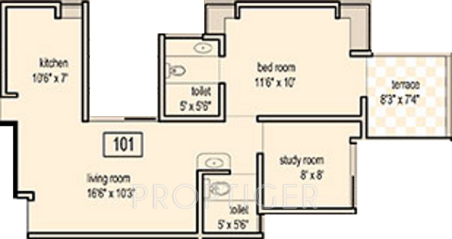 Krish The Pavillion (1BHK+2T (845 sq ft)   Study Room 845 sq ft)